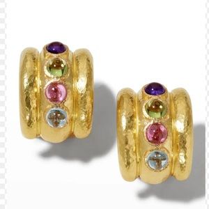 Elizabeth Locke Pastel Amalfi 'Tutti Frutti' Wide Hoop Earrings 19K Gold